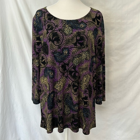 Brittany Black Women Black/Purple/Blue Crepe Type Tunic Sz 2X - Picture 1 of 11